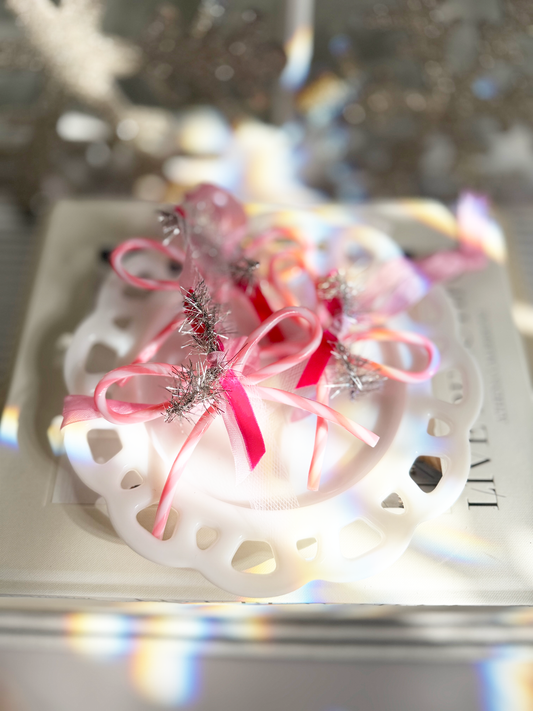 Peppermint Bow Ornament – Pink Candy Cane Acrylic