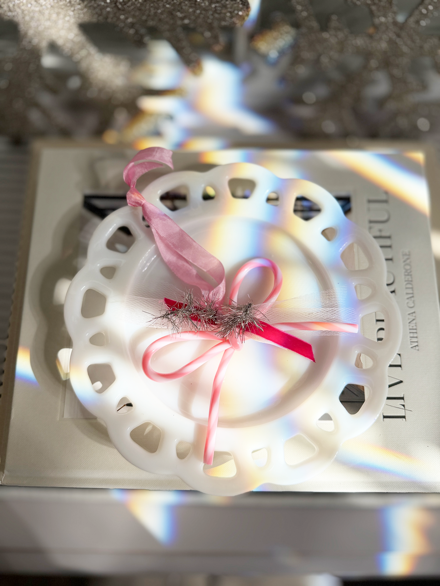 Peppermint Bow Ornament – Pink Candy Cane Acrylic