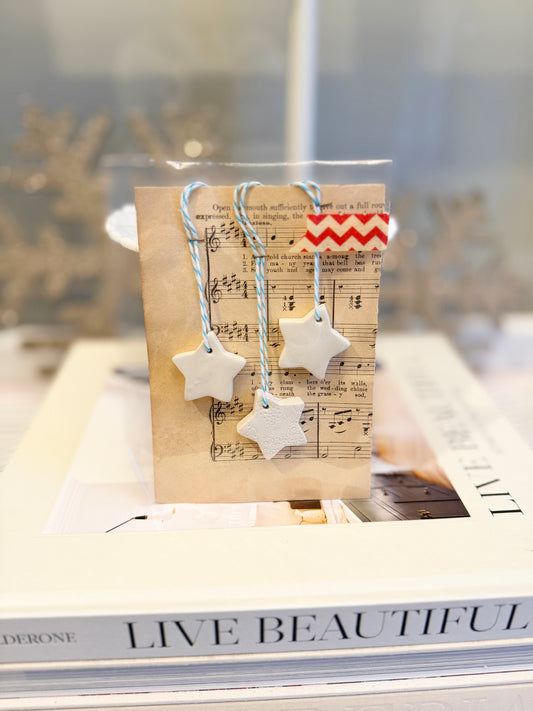 Petite Star Trio – Hand-Pressed Clay Ornaments