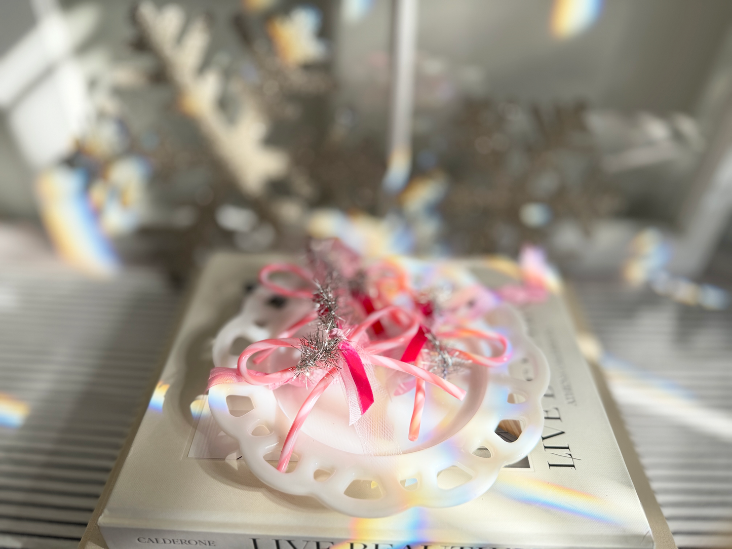 Peppermint Bow Ornament – Pink Candy Cane Acrylic