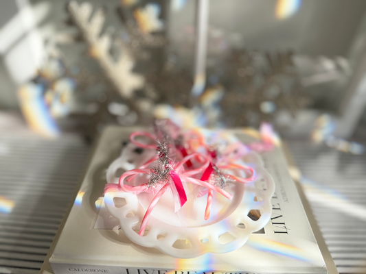 Peppermint Bow Ornament – Pink Candy Cane Acrylic