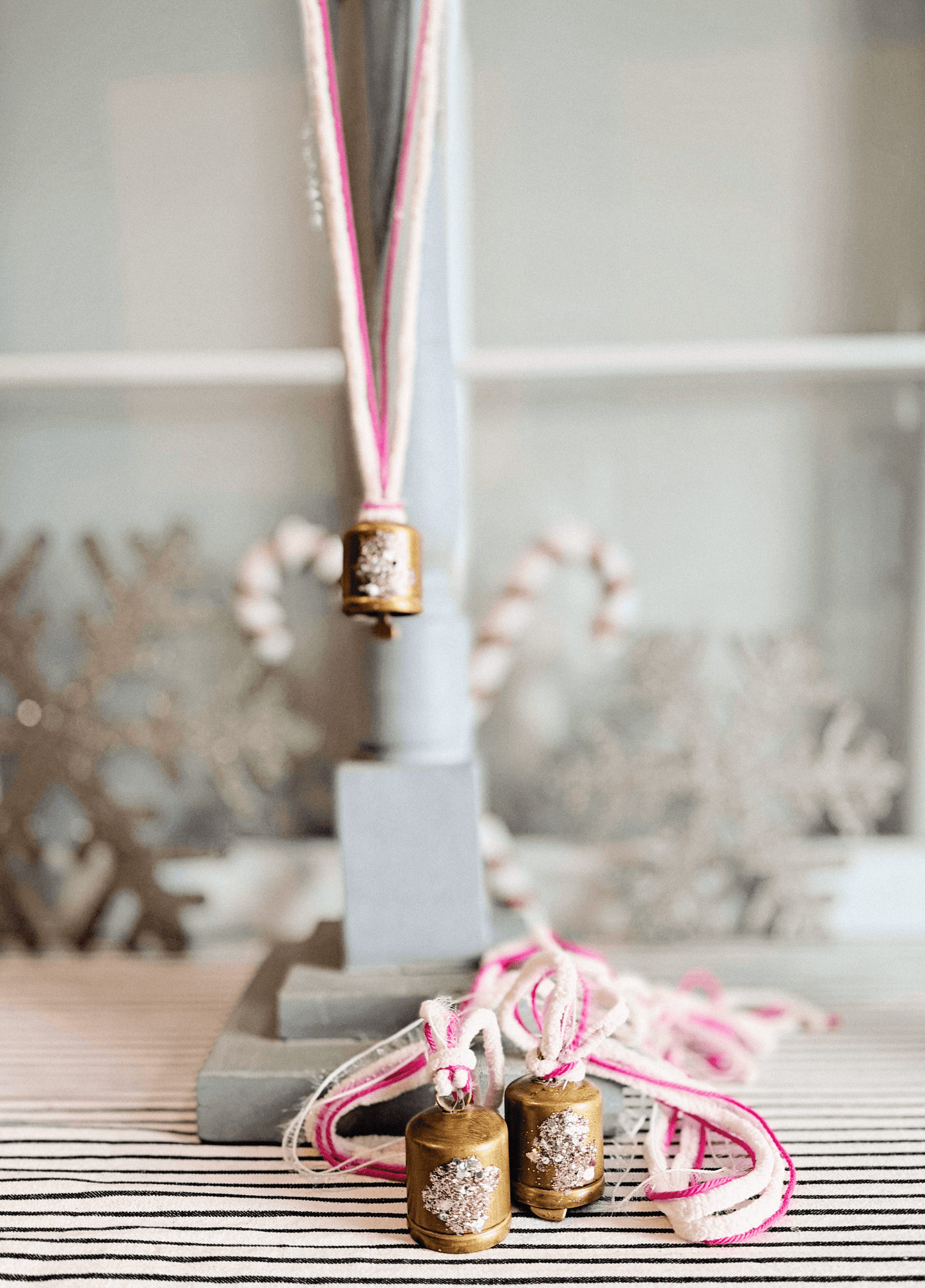 Vintage-Inspired Mica Bell Ornament – Rose Pink Edition