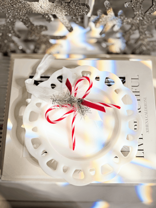 Peppermint Bow Ornament – Red Candy Cane Acrylic