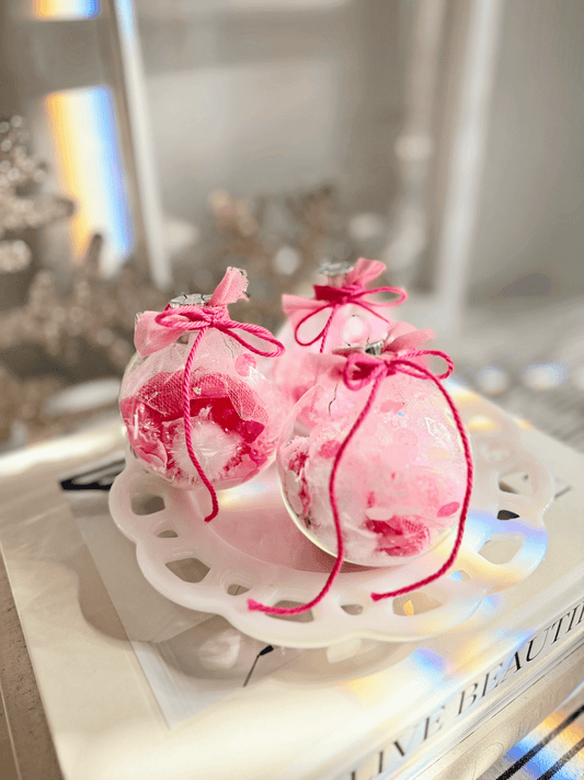Sugarplum Dream Ornament – Glass Globe in Pink & Gold