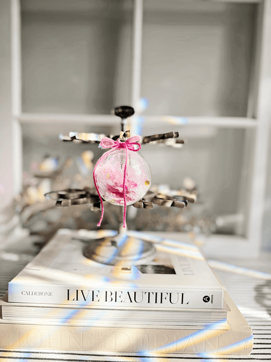 Sugarplum Dream Ornament – Glass Globe in Pink & Gold