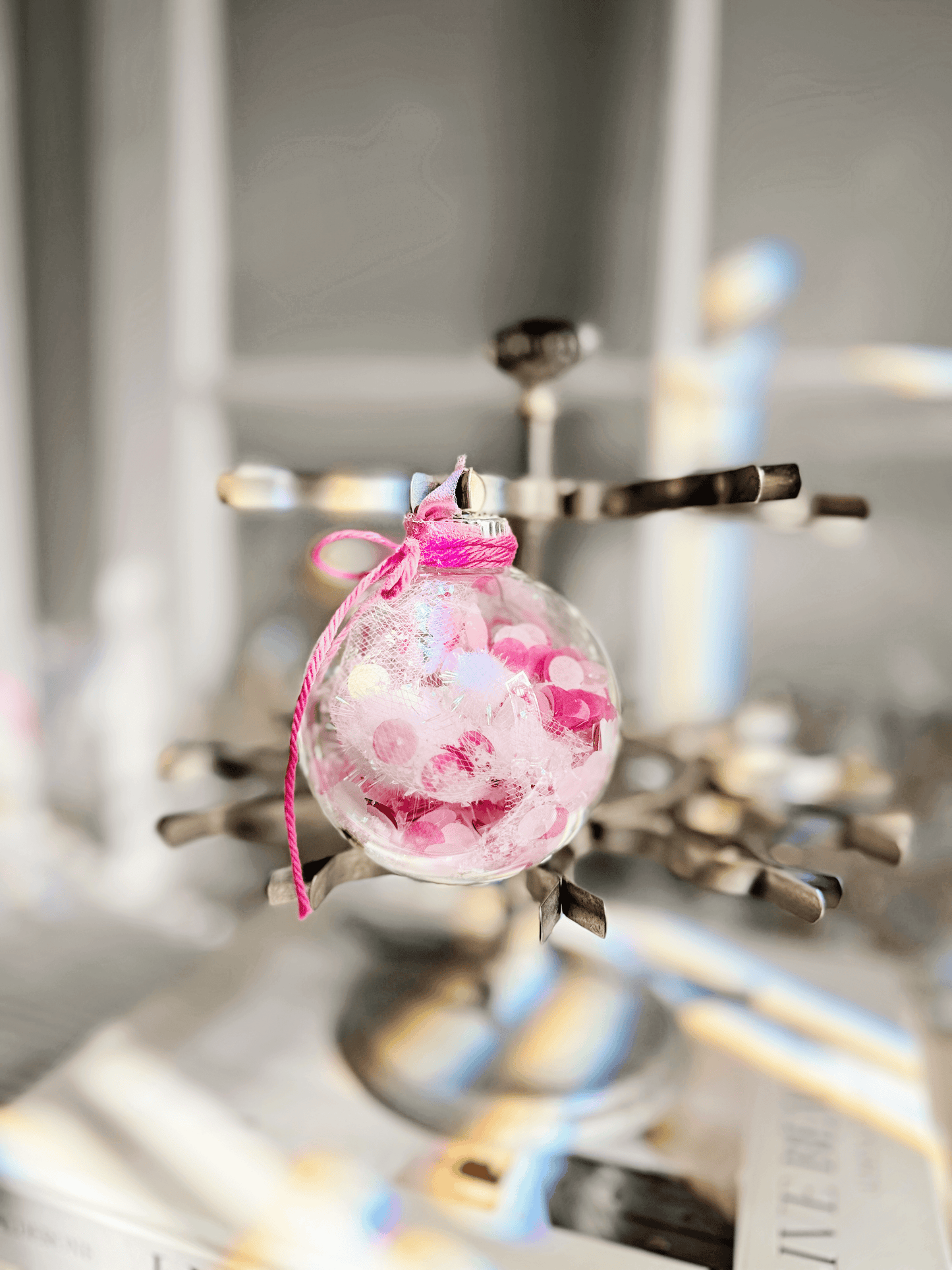 Sugarplum Dream Ornament – Glass Globe in Pink & Gold