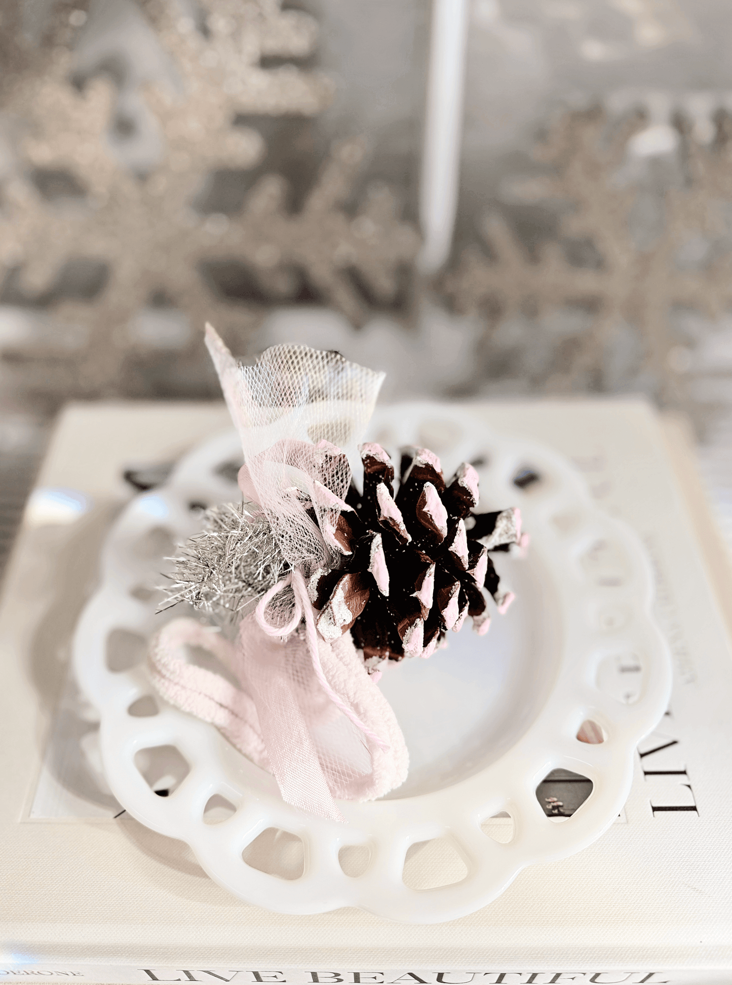 Hand-Painted Pinecone Ornament – Pink Frosted Edition (Large & Small)