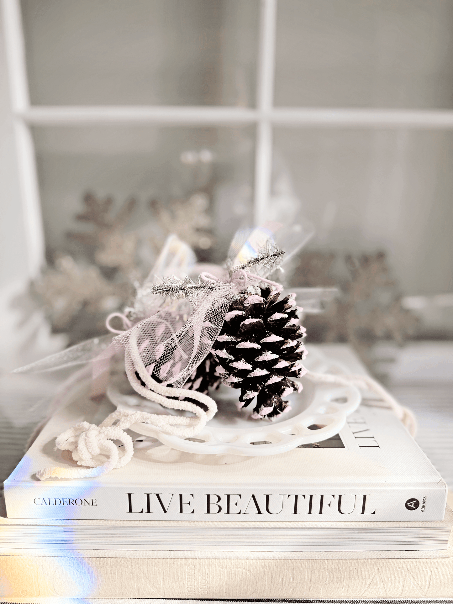 Hand-Painted Pinecone Ornament – Pink Frosted Edition (Large & Small)