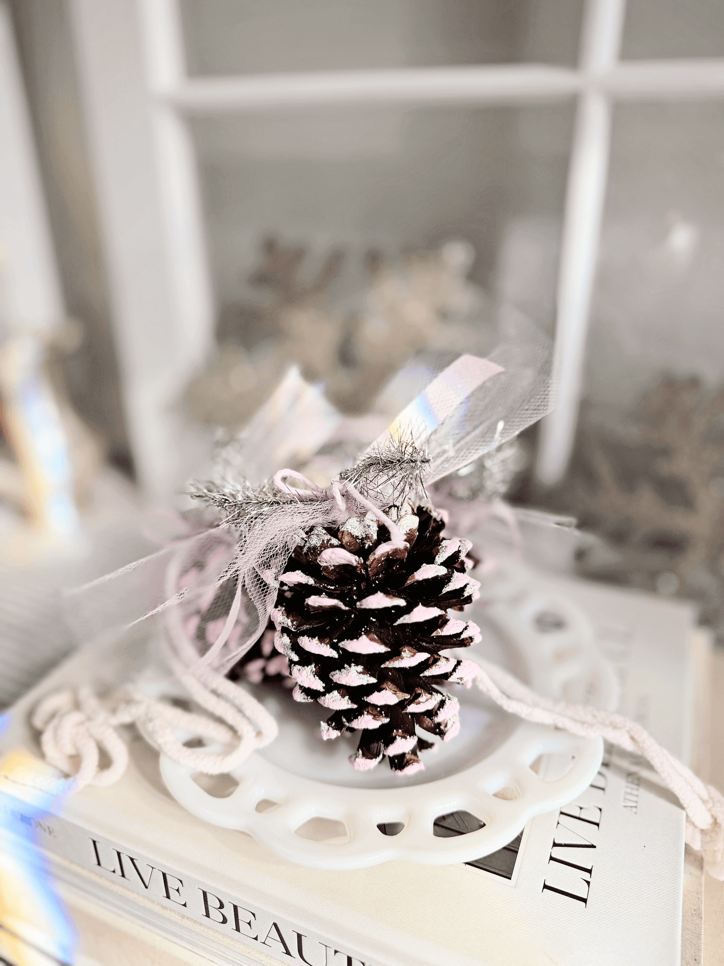 Hand-Painted Pinecone Ornament – Pink Frosted Edition (Large & Small)