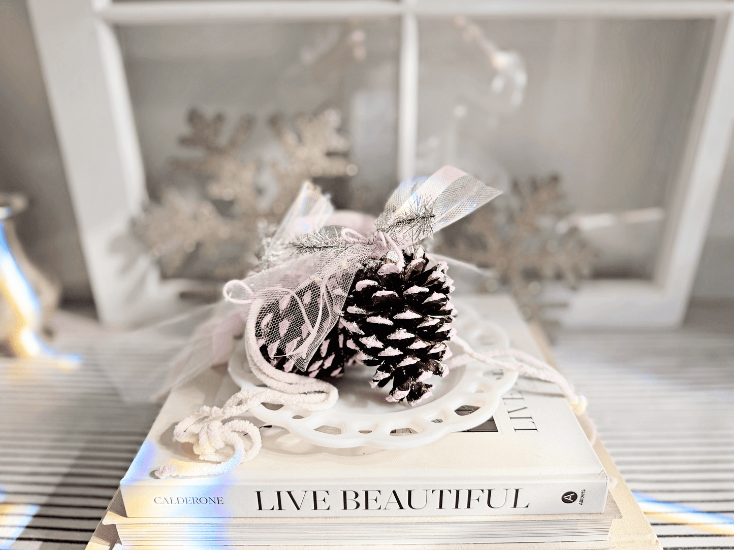 Hand-Painted Pinecone Ornament – Pink Frosted Edition (Large & Small)